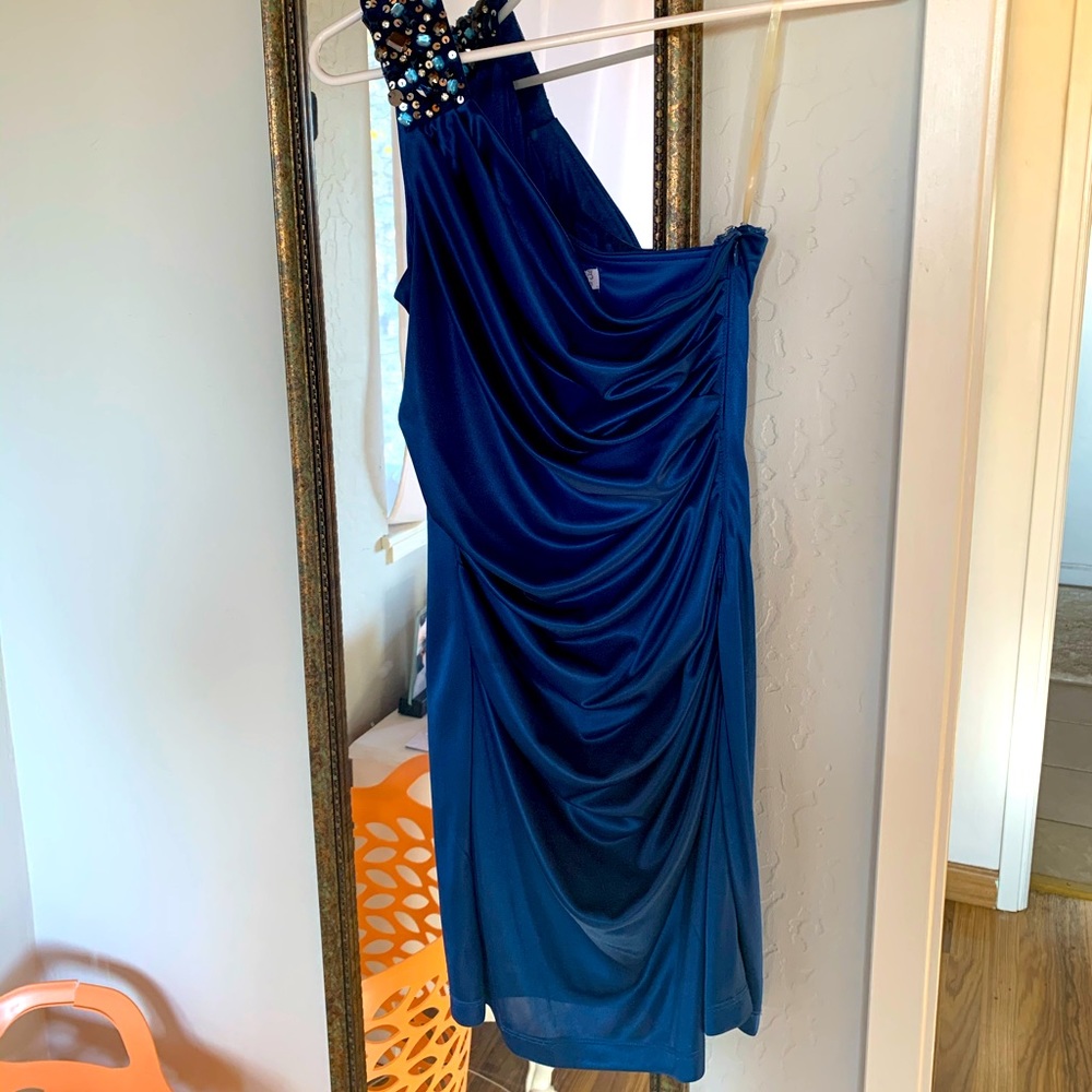 One Shoulder Blue Sequin Dress